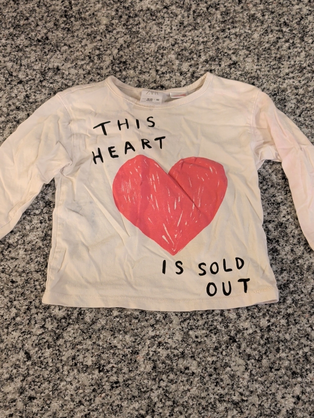 Zara Cream Long-Sleeve Tee with Red Heart Graphic